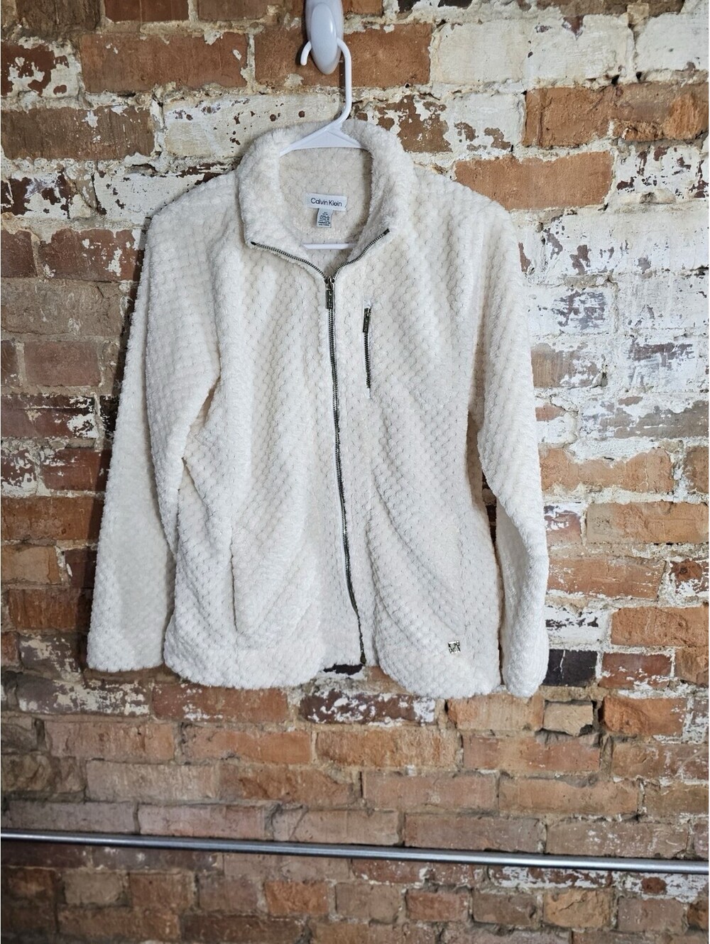 Calvin Klein Women’s M Ivory Plush Sherpa Fleece Full Zip Cozy Jacket